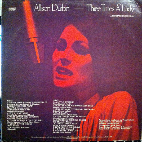 Allison Durbin - Three Times A Lady (LP, Album) (Very Good (VG)) on Sale