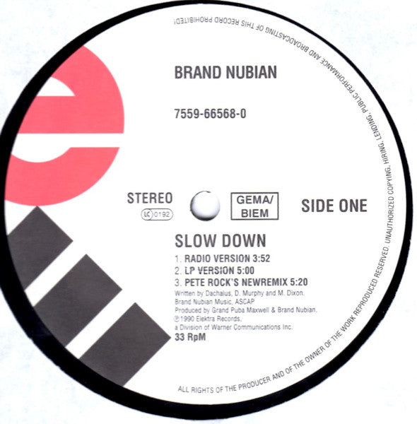 Brand Nubian - Slow Down (12 , RP) (Very Good Plus (VG+)) For Cheap