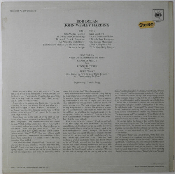 Bob Dylan - John Wesley Harding (LP, Album) (Very Good (VG)) Hot on Sale