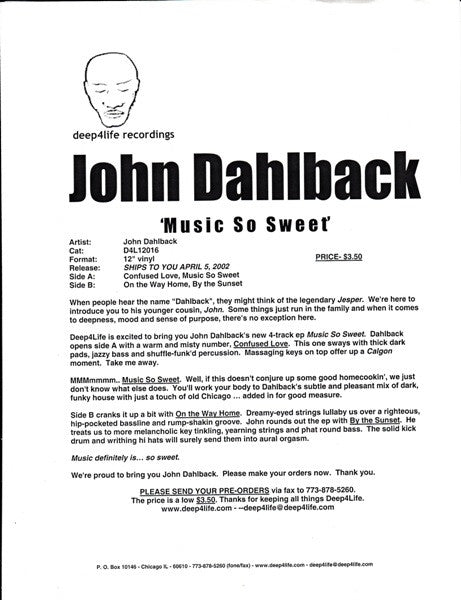 John Dahlbäck - Music So Sweet (12 , TP) (Very Good Plus (VG+)) Hot on Sale